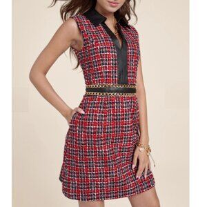 VENUS Plaid Dress Black Red White Tweed Leather & Gold Chain Trim Plus 1X 20 NEW